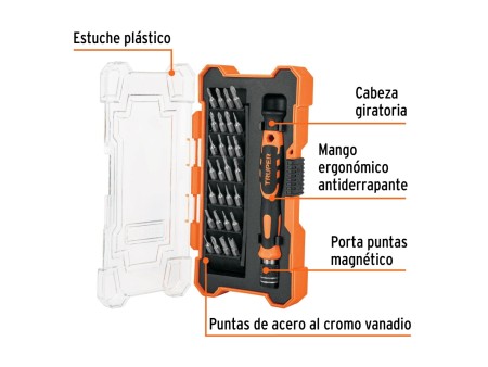Desarmador de precisión con 28 puntas intercambiables Truper
