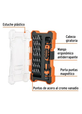 Desarmador de precisión con 28 puntas intercambiables Truper