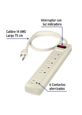 Multicontacto 14 AWG 6 entradas supresor de picos 270 joules