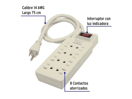 Multicontacto 14 AWG 8 entradas supresor de picos 110 joules