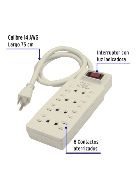 Multicontacto 14 AWG 8 entradas supresor de picos 110 joules