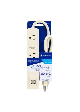 Multicontacto 16 AWG 3 entradas 2 puertos USB supresor 300 J