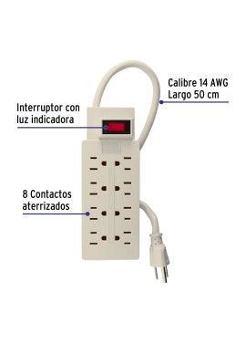 Multicontacto 14 AWG uso rudo con 8 entradas, Volteck