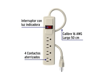 Multicontacto 16 AWG uso rudo con 4 entradas, Volteck