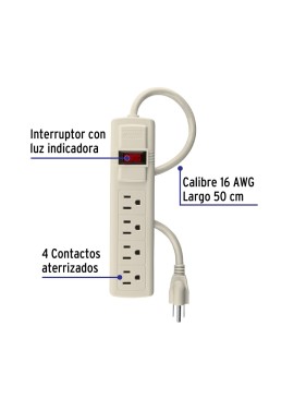 Multicontacto 16 AWG uso rudo con 4 entradas, Volteck