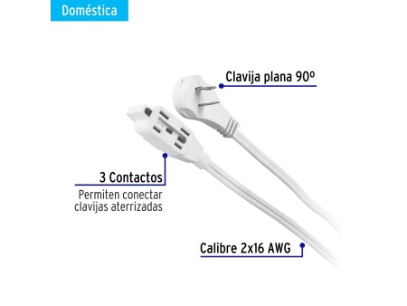 Extensión eléctrica doméstica 10 m blanca con clavija plana