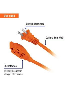 Extensión eléctrica de uso rudo 30 m 2x16 AWG, Volteck