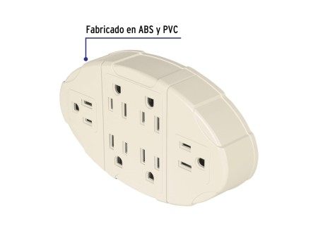 Multicontacto aterrizado ovalado, 6 entradas, Volteck