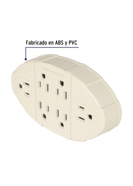 Multicontacto aterrizado ovalado, 6 entradas, Volteck