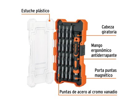 Desarmador de precisión con 16 puntas intercambiables