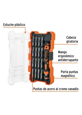 Desarmador de precisión con 16 puntas intercambiables