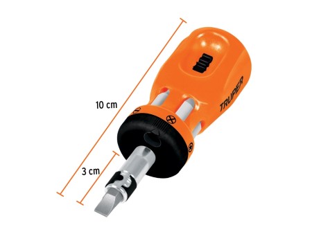 Desarmador tipo trompo con matraca, 6 puntas dobles, blíster