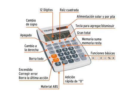 Calculadora de bolsillo, Truper 12cm