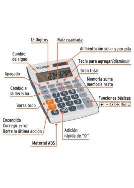 Calculadora de bolsillo, Truper 12cm