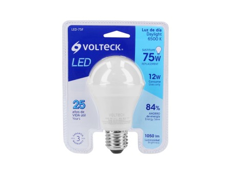 Lámpara LED tipo bulbo A19 12 W luz de día, blíster, Volteck