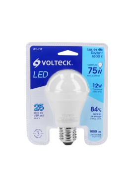 Lámpara LED tipo bulbo A19 12 W luz de día, blíster, Volteck