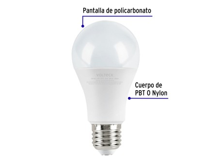 Lámpara LED tipo bulbo A19 12 W luz de día, blíster, Volteck