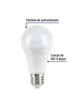 Lámpara LED tipo bulbo A19 12 W luz de día, blíster, Volteck