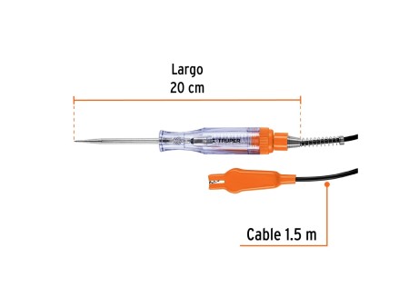 Probador de circuitos de corriente directa 20 cm, c/caimán