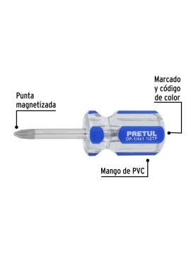 Desarmador de cruz 1/4 x 1-1/2" mango de PVC, Pretul