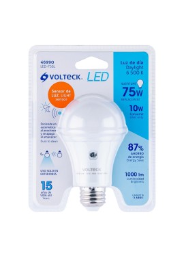 Lámpara LED tipo bulbo A19 10 W con sensor de luz, Volteck