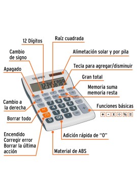 Calculadora de escritorio 19 cm, Truper